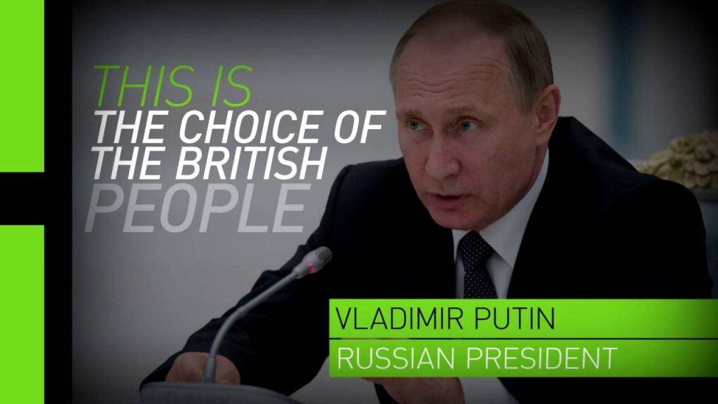 Putin in a propaganda video by RT (Russia Today): "This is the choice of British people" (Image: screen capture).