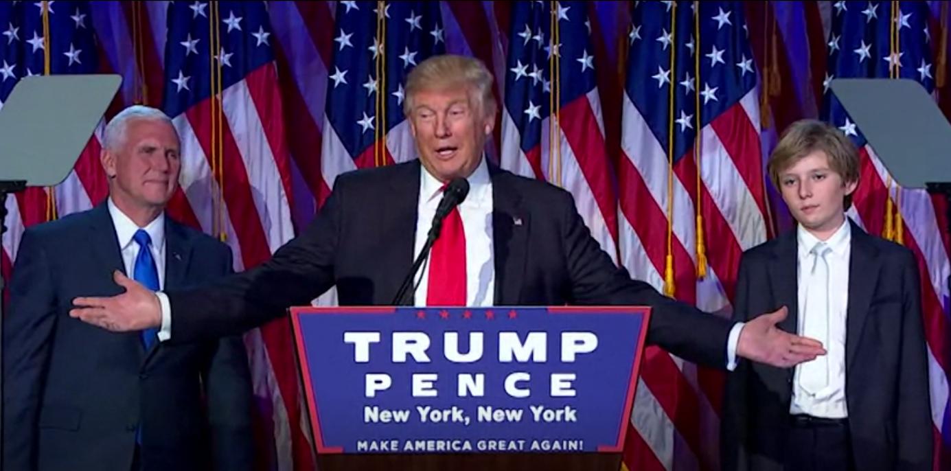 President-elect Donald Trump making a victory speech in early morning of November 9, 2016 (Image: video capture)