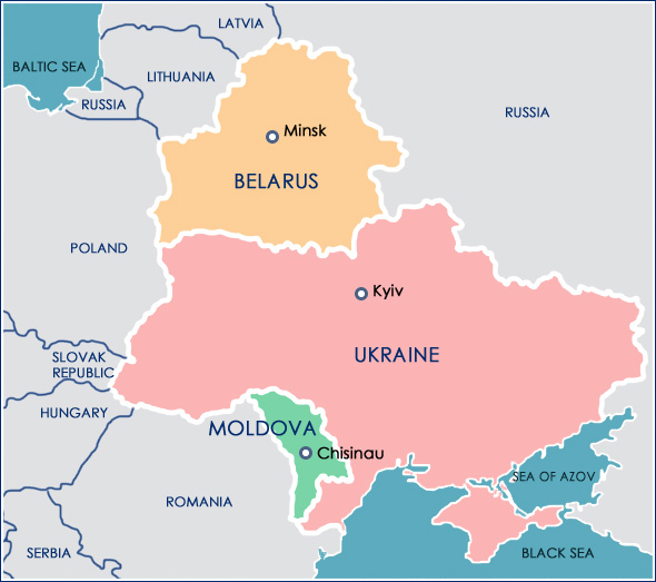 Belarus, Ukraine, Moldova map