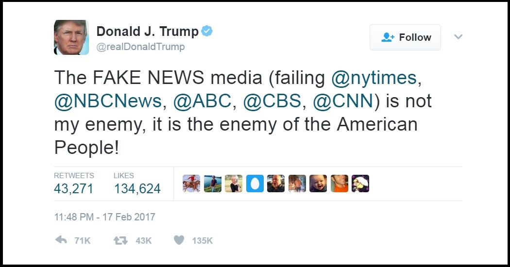 Donal Trump's enemy of the people tweet