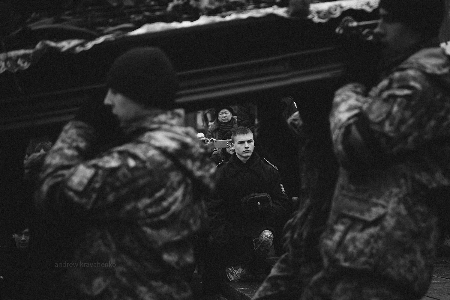 Taken by Andrew Kravchenko, these stark black-and-white photos of the memorial service on February 1 in Kyiv for Ukrainian soldiers killed in and around Avdiyivka on January 29-30 convey the grief of all Ukrainians and their respect and gratitude before these Heroes, who made the ultimate sacrifice defending Ukraine from the Russian military aggression.