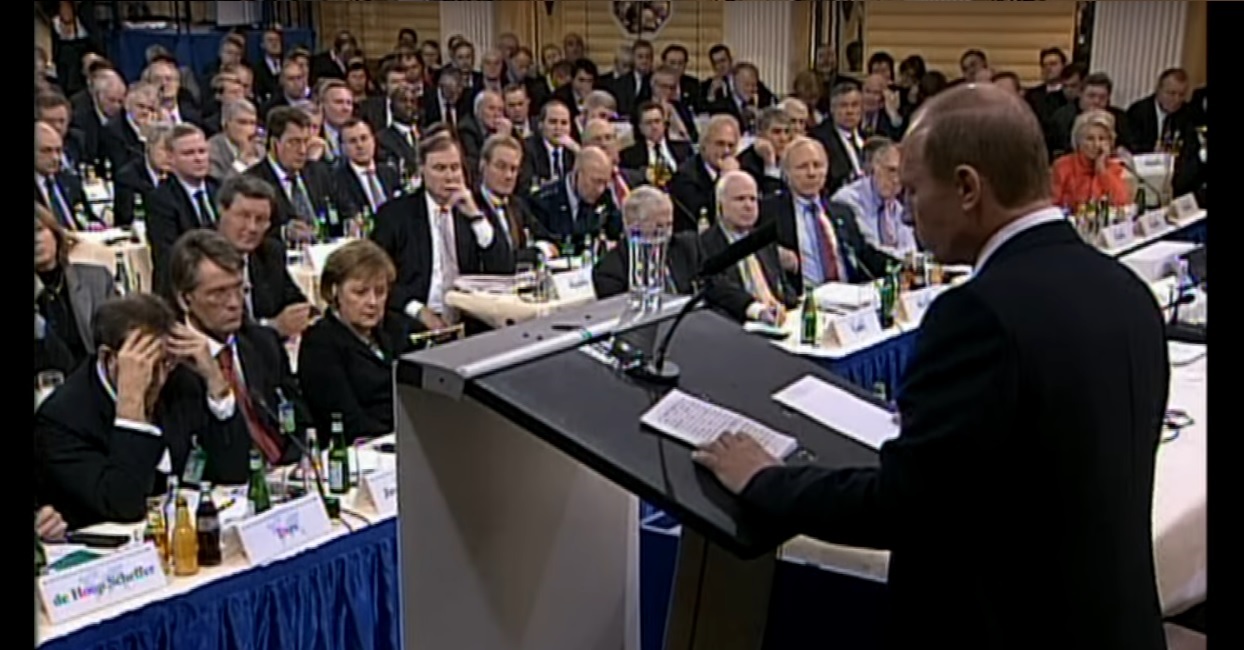 Putin speaking at 2007 Munich Security Conference (Image: video frame)