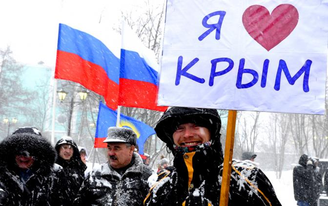 Russians celebrating the occupation of Crimea (Image: TASS)