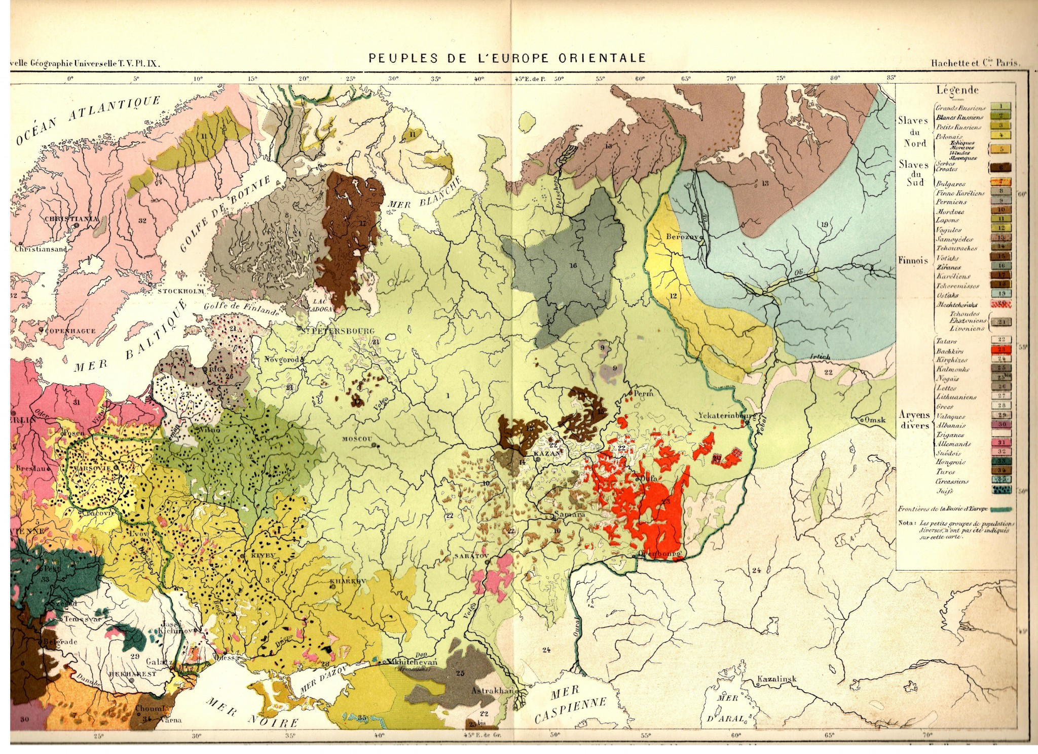 The Map of Ethnicities of the Eastern Europe (1879) by Hachette & Co, Paris. Note that the map legend shows Ukrainians under the term "Petits Russiens (3)."