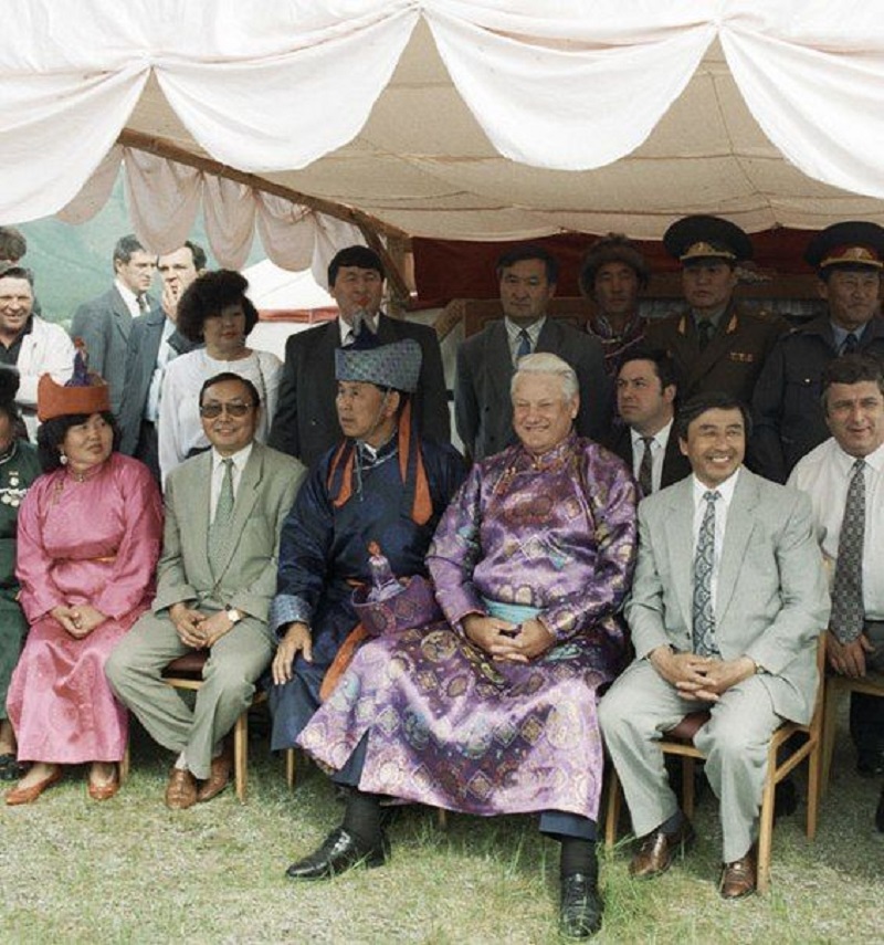 Russian President Boris Yeltsin visiting Tyva Republic, a federal subject of the Russian Federation located on the border with Mongolia, in 1994