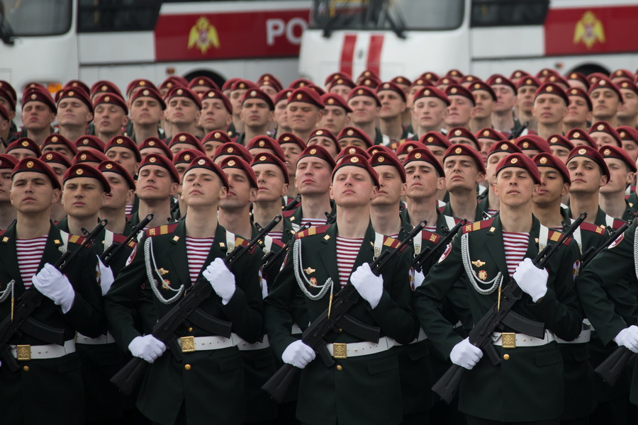 Soldiers of the National Guard of Russia (aka Russian Guard), an internal security structure subordinated to Putin personally, in formation