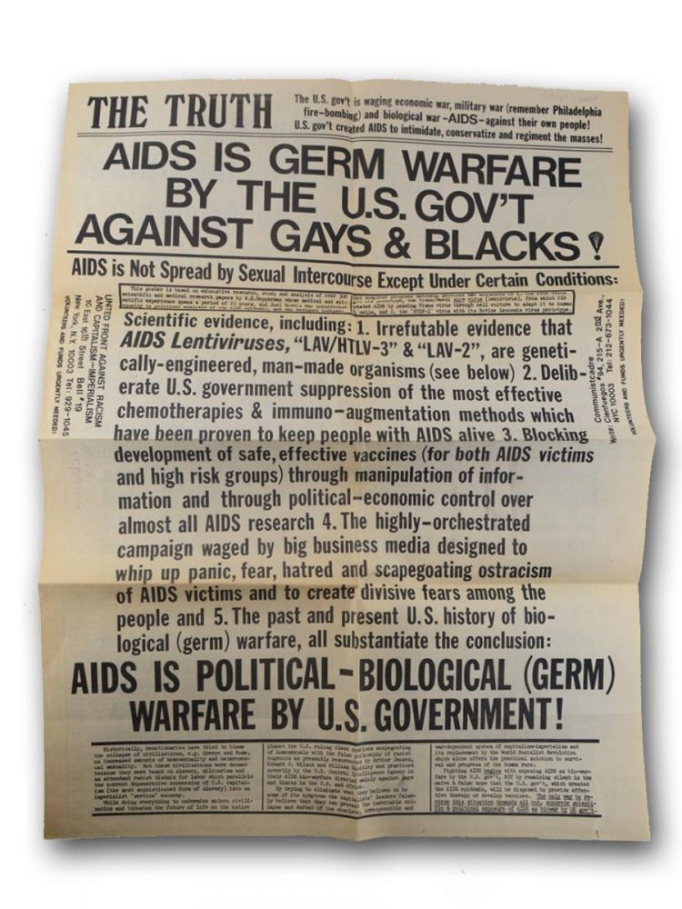 A standard message featured by a leftist paper within the AIDS disinformation campaign