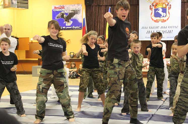 Karate demonstration by Russian Cossack paramilitary youth organization at the Community Outreach Academy in Sacramento, CA (Image: slavicsoc.com)