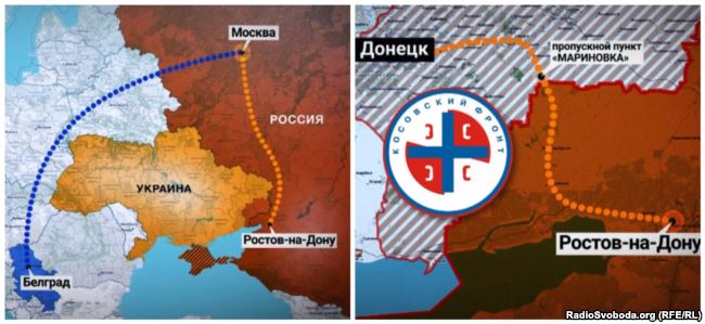 A map showing how one group of Serbians arrived in occupied Donbas