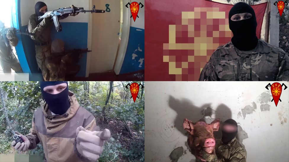 Fake Russian pro-Ukrainian terrorists calling themselves the Russian Liberation Movement. Collage: BBC Russian