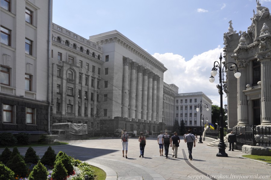 Kyiv 1941/2012. Building of the Presidential Administration of Ukraine. Collage: Sergey Larenkov (Livejournal)