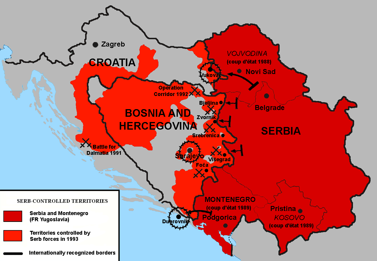 Territories controlled by the Republic of Srpska and Republic of Serbian Krajina in 1993. Photo: Wikimedia commons