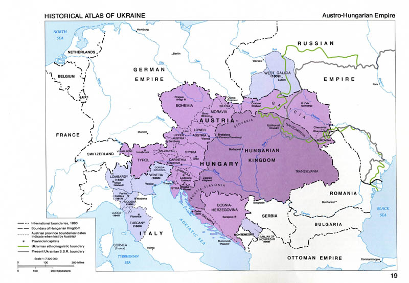 Austo Hungarian Empire. Ukraine: A Historical Atlas by Paul Robert Magocsi (1987), courtesy of Toronto Press, University of Toronto.