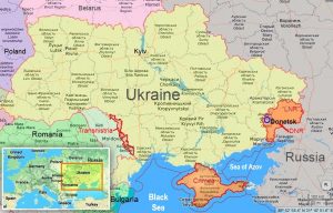 Occupied territories in Ukraine and near its western border. Map base: Google Maps, map: Euromaidan Press ~