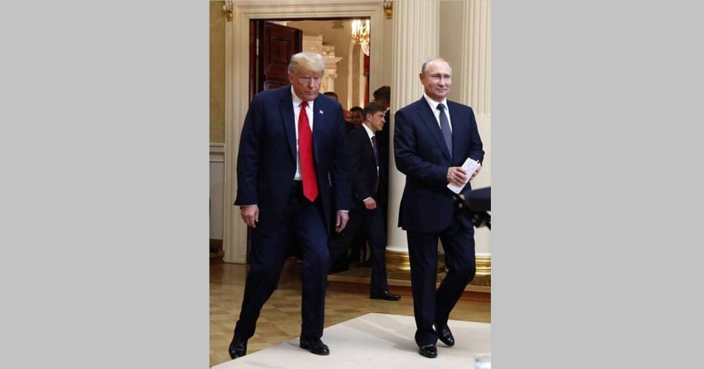 Trump and Putin after their two-hour one-on-one (with translators only) meeting in Helsinki, Finland on July 16, 2018 (Image: social media)