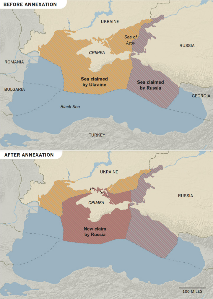 Ownership of the Black Sea deep shelf before and after the annexation of the Crimea. Source: Lamont-Doherty Earth Observatory of Columbian University ~