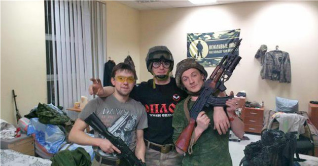Members of the Russian-hybrid forces on the premises of the Donetsk Christian University, July 2014. ~