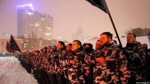 National Militia, a Ukrainian rightwing organization which claims that its only purpose is the rule of law within legal framework. Source: RFE/RL ~