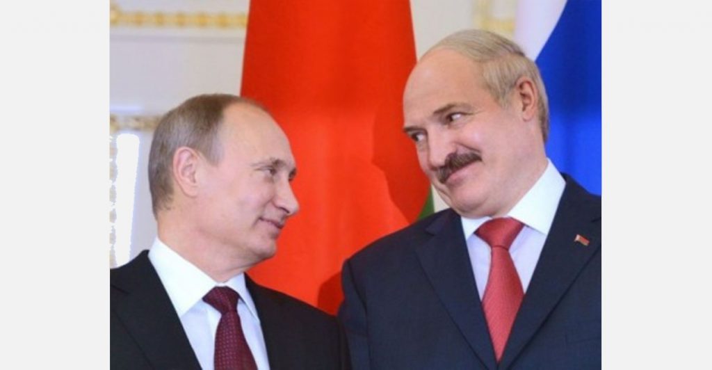 Vladimir Putin and Alyaksandr Lukashenka, the authoritarian rulers of Russia and Belarus