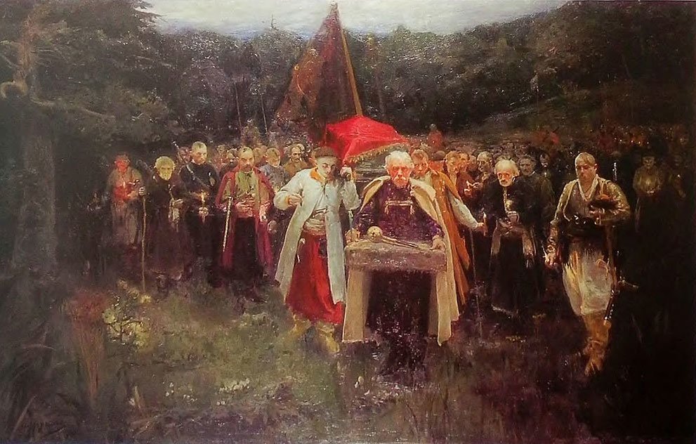 Burial ceremony of an Otaman of the Zaporizhzhian (Painted by Oleksandr Murashko in 1900) ~