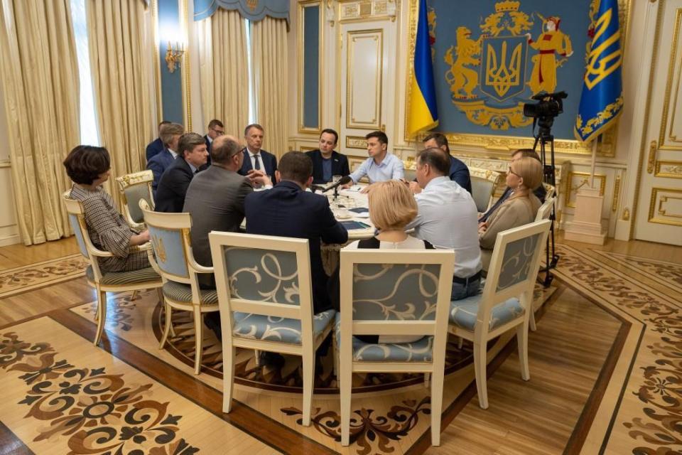 Meeting of Zelenskyy with leaders of Parliamentary fractions. Source: president’s web page ~