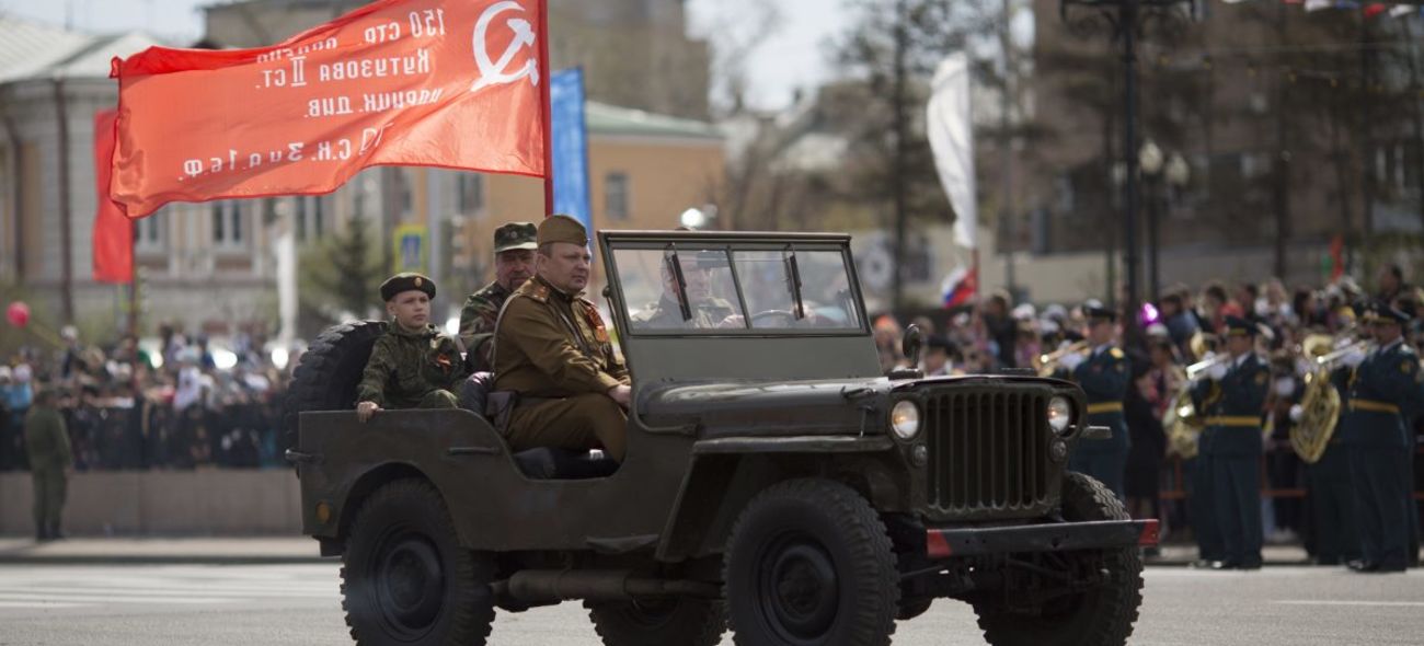 A Willys MB Jeep on a victory parade in Russia. Photo: ogirk.ru ~