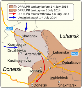 Map of “DPR” retreat from Sloviansk and other cities, July 2014 ~