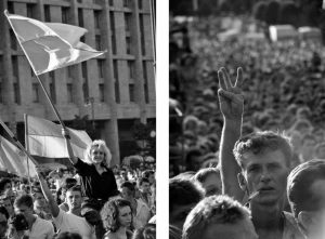 March along Khreschatyk Avenue in honour of Independence Day, Kyiv, July 16, 1991 ~