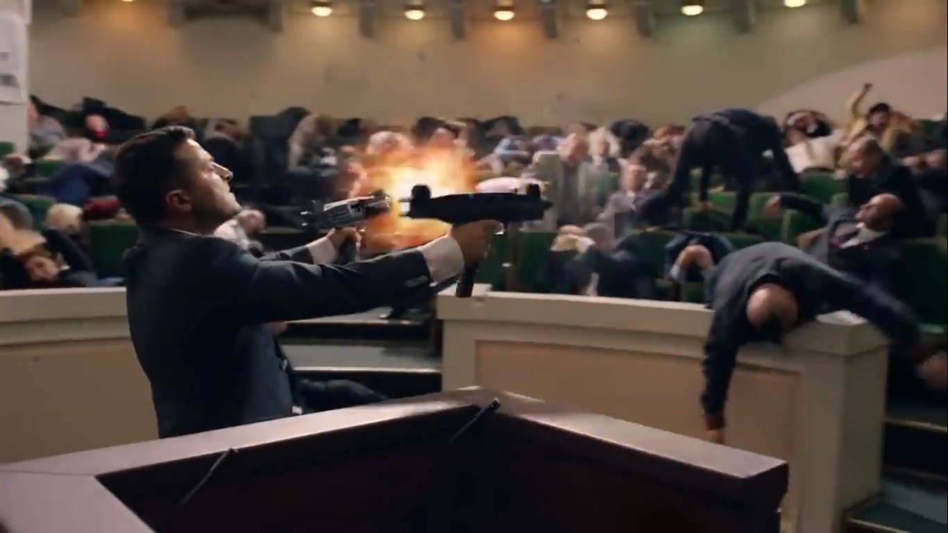 President Holoborodko shoots the MPs in Parliament. Source: screenshot from video ~