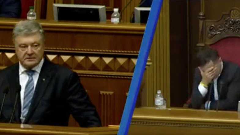 Volodymyr Zelenskyy during Poroshenko’s speech. Source: Vesti-ukr ~