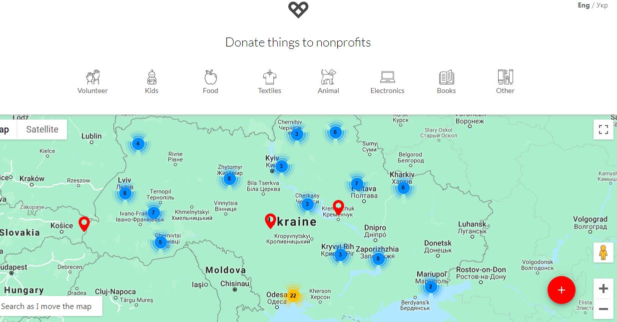 Ukrainian-Italian duo creates map of charities accepting items for donation ~~