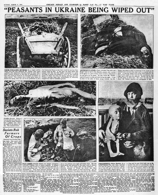 The article about Holodomor in Chicago Herald & Examiner with photos of starving people. Source: BBC Ukraine ~
