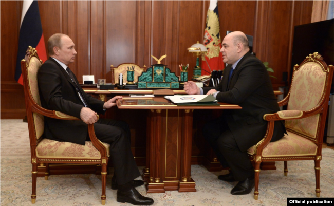 President Vladimir Putin meets with proposed PM candidate Mikhail Mishustin, Kremlin, Moscow ~