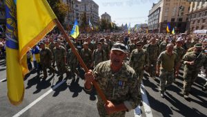 War Veterans March on Independence Day, organized in response to President Zelenskyy’s cancellation of the military parade, Kyiv, August 24, 2019. Photo: Sergey Dolzhenko (EPA-FFF) ~