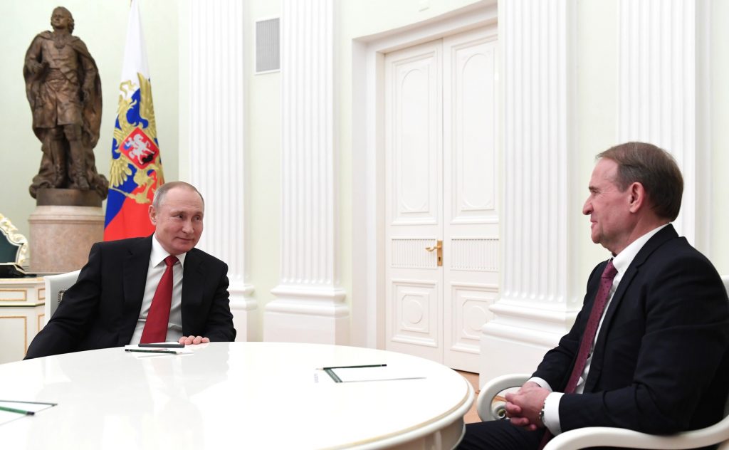 March 10, 2020 meeting of Vladimir Putin with Viktor Medvedchuk, a Ukrainian oligarch and the head of the pro-Russian party "Oppositional Platform -- For Life" represented in the Ukrainian parliament where he is a deputy and the head of his party's faction. The Kremlin, Moscow. (Source: kremlin.ru)
