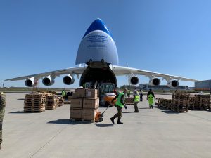 Unloading medical supplies in Leipzig, Germany. Photo: Antonov Company ~