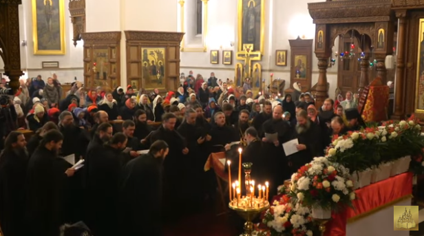 A snapshot from the video of the Easter service of the Sviatohirska Lavra ~