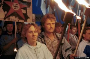 Rally in Estonia on the occasion of the 50th anniversary of the signing of the Molotov-Ribbentrop Pact, August 23, 1989. Photo: Andrei Solovyev (TASS) ~