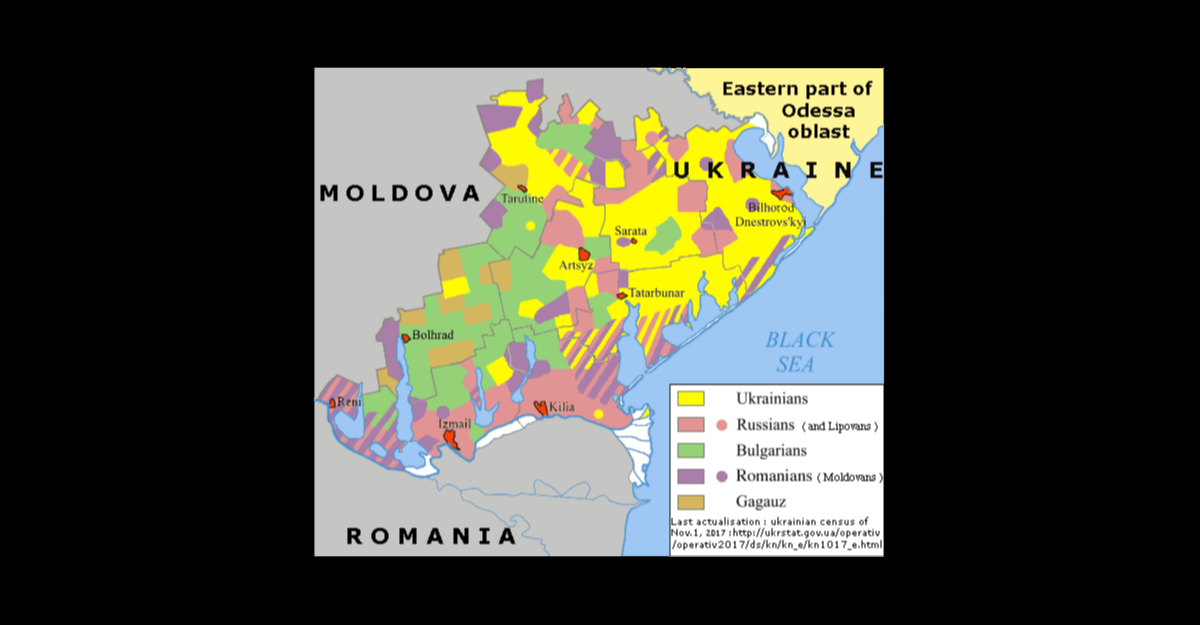 Language map of the western part of the Odesa Oblast (province) of Ukraine (Source: Wikipedia)