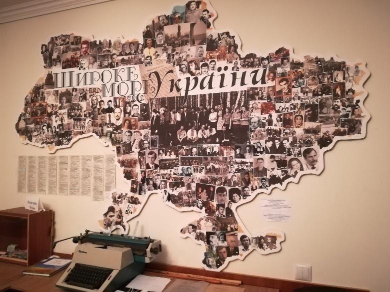 Montage of the “Sixtiers” on a map of Ukraine. Source: Museum of Kyiv History. ~