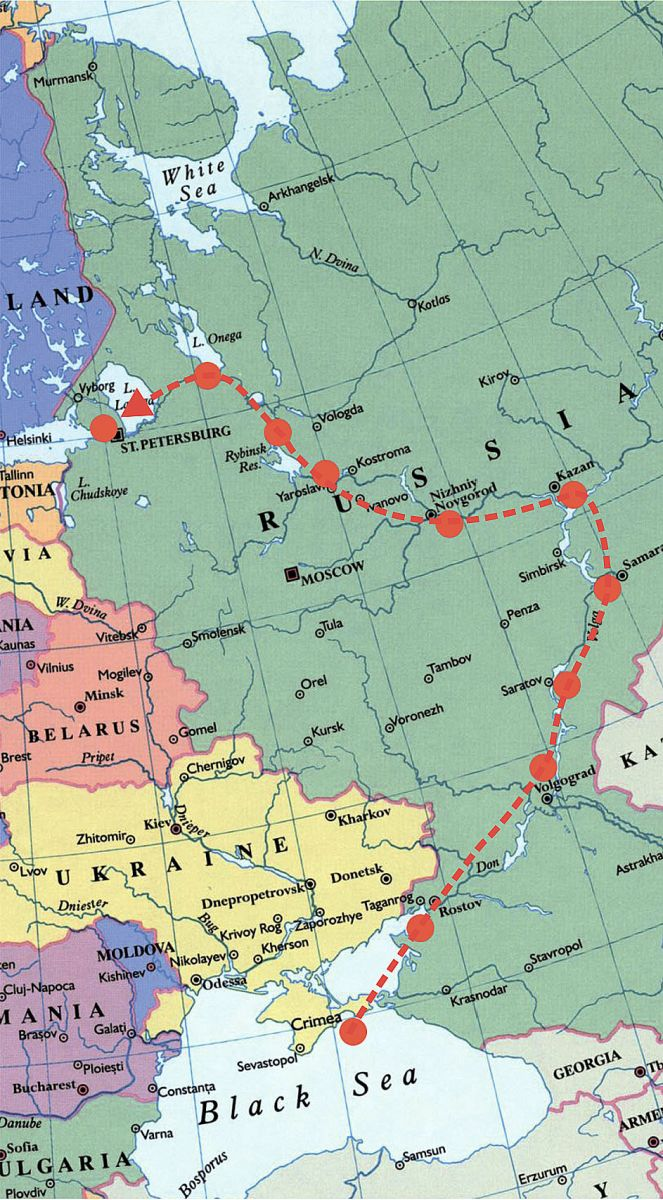 The route for the Pella to transport its unfinished battleships from Crimea to Saint Petersburg. Source: Black Sea News ~
