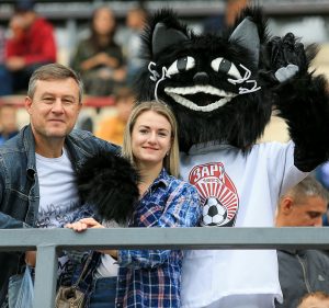 The black and white cat is FC Zorya’s mascot that features the club’s colors since 2010. Source. ~