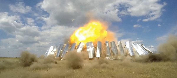 An explosion of a Buk warhead conducted in Shostka as part of the investigative experiment ~