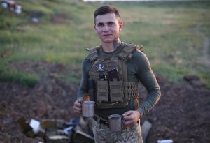 Serhiy “Tsezar”, 21 years old, from Sambir, Lviv Oblast. Deployed at the front line in Zhovanka near Horlivka, Donetsk Oblast, June 14, 2018. Before the war, he worked as a confectioner. He joined the army and has been fighting for the second year. He says that the army has taught him about life. ~