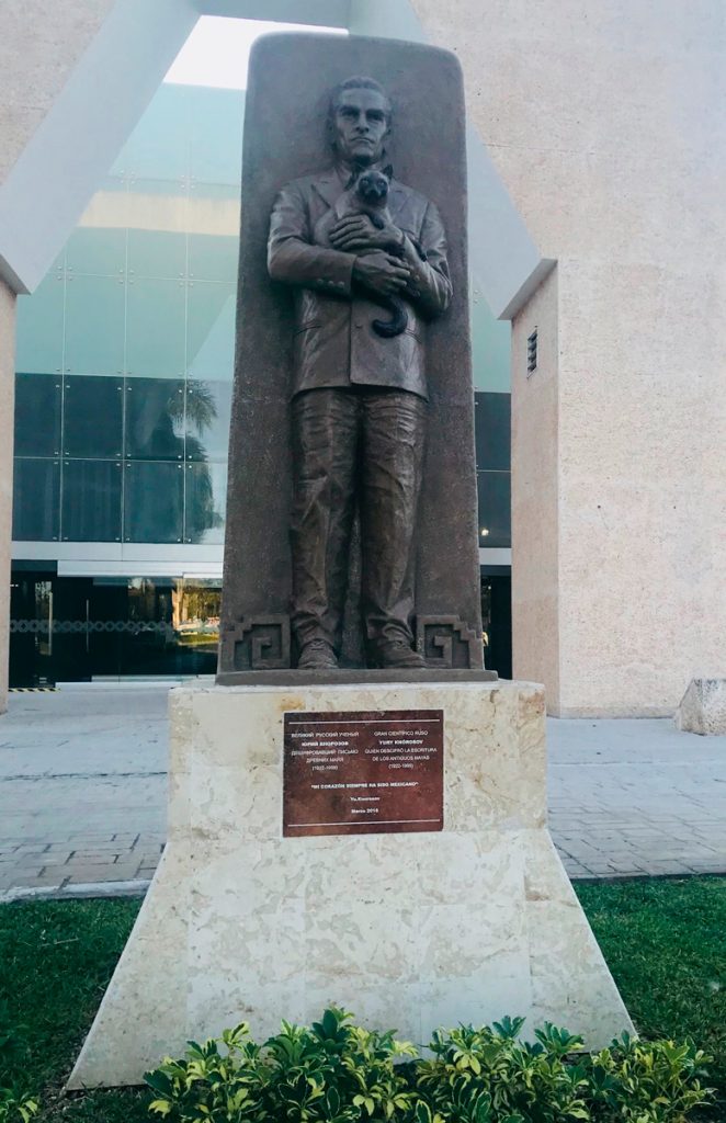 The monument to Knorozov in Mérida, Yucatán, Mexico, a “Gift from the Russian people to the Mayan people of Yucatán in México. 2018.” The plaque reads, “The great Russian scientist Yuri Knorozov, who deciphered the letter of the ancient Maya (1922-1999).” Source: Wikimedia Commons. ~