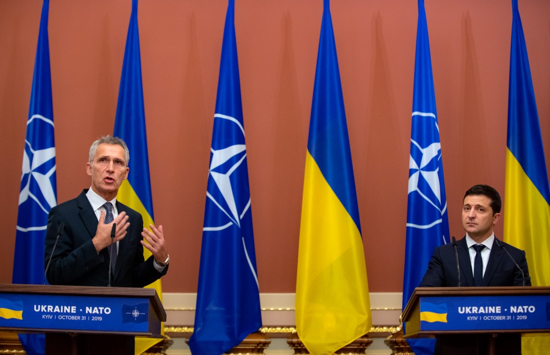 NATO Secretary-General Jens Stoltenberg (left) with Ukrainian President Volodymyr Zelenskyy in Kyiv in 2019