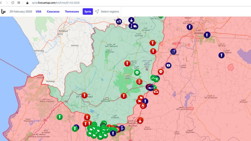 War map in Syria. Snapshot: Liveuamap ~