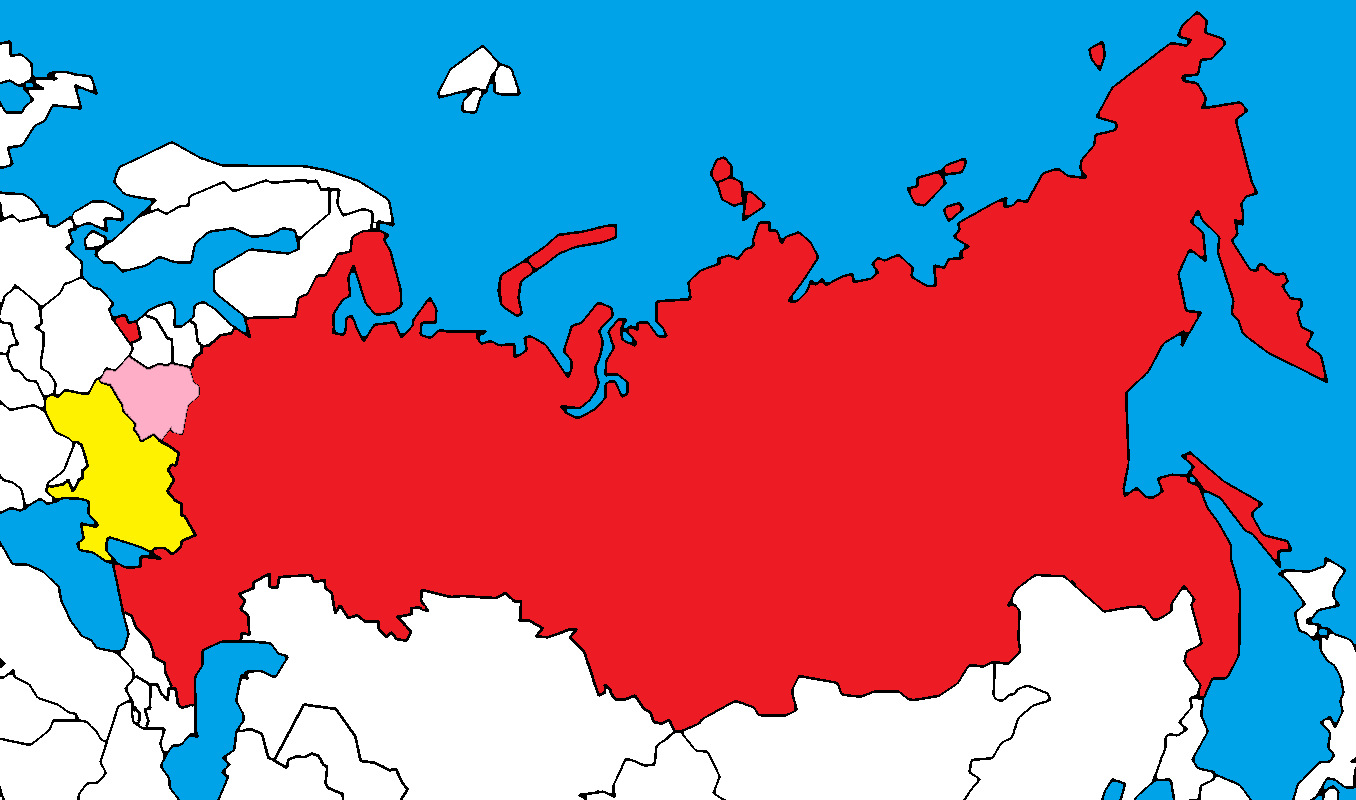 Map: Russia (red), Belarus (pink), and Ukraine (yellow)