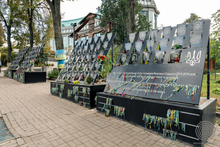 Part of the current memorial to the Heavenly Hundred established by volunteers and maintained by the Maidan Museum. Source: Maidan Museum ~