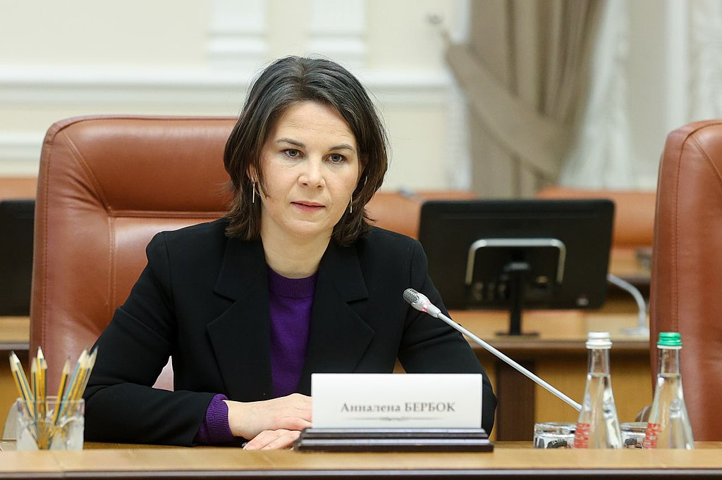 Federal Minister for Foreign Affairs of Germany Annalena Baerbock at a meeting with Prime Minister of Ukraine Denys Shmyhal on February 7, 2022 in Kyiv, Ukraine. (Credit: Cabinet of Ministers of Ukraine via Wikimedia Commons)